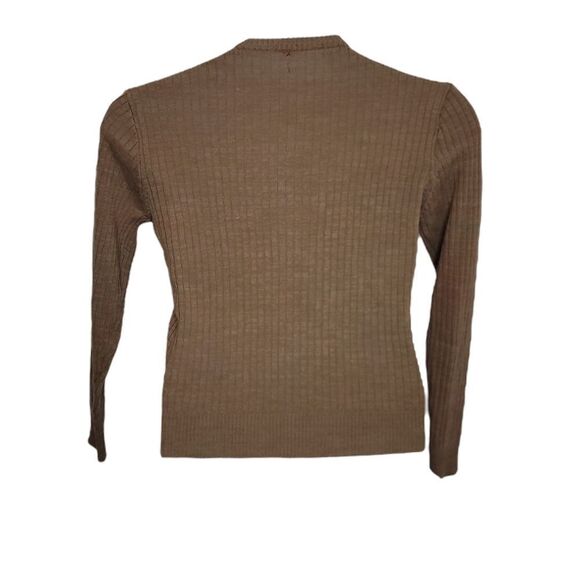 VINTAGE 70s sweater Hush Puppy ribbed v-neck brown green L - Picture 2 of 6